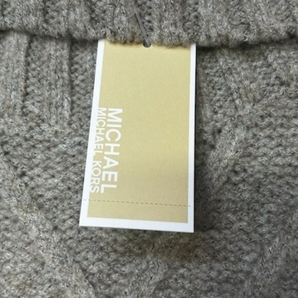 NWT Michael Kors Cable Knit Sweater Turtleneck Jumper Taupe Heather - Picture 7 of 14